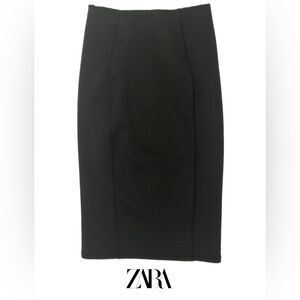 Zara Black Stretch Midi Pencil Skirt